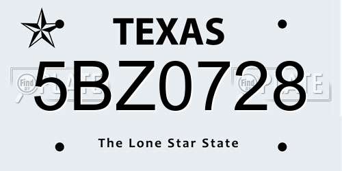 5BZ0728 Texas License Plate