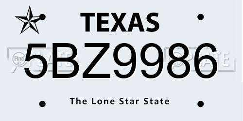 5BZ9986 Texas License Plate