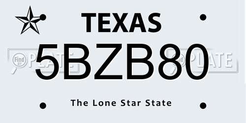 5BZB80 Texas License Plate