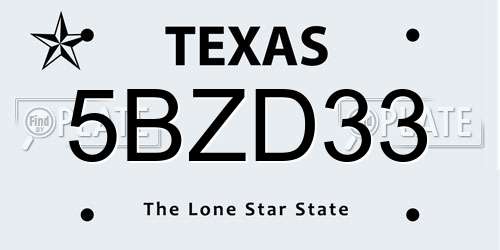 5BZD33 Texas License Plate