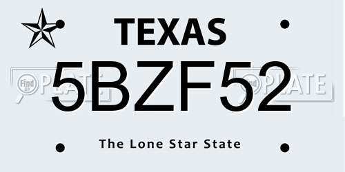 5BZF52 Texas License Plate
