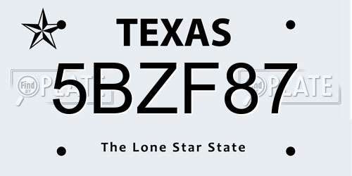 5BZF87 Texas License Plate