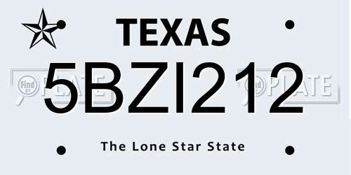 5BZI212 Texas License Plate