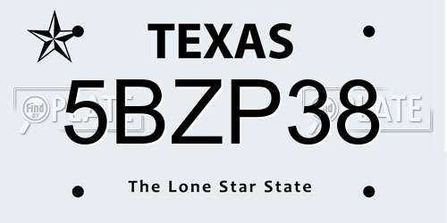 5BZP38 Texas License Plate