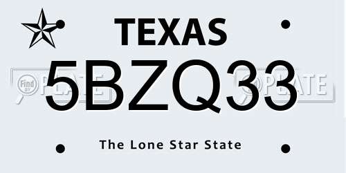 5BZQ33 Texas License Plate