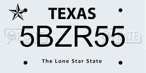 5BZR55 Texas License Plate