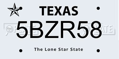 5BZR58 Texas License Plate