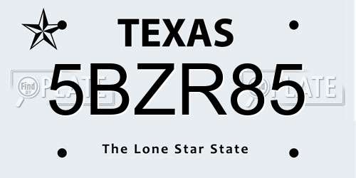 5BZR85 Texas License Plate