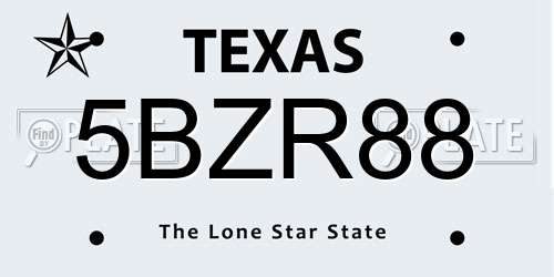 5BZR88 Texas License Plate
