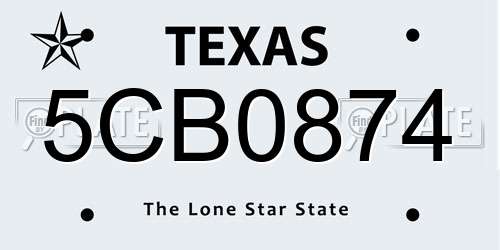 5CB0874 Texas License Plate