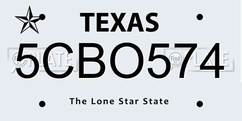 5CBO574 Texas License Plate