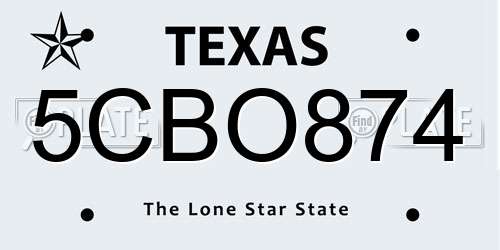5CBO874 Texas License Plate