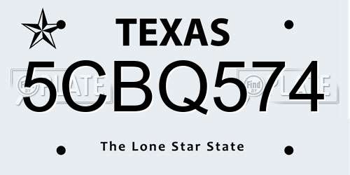 5CBQ574 Texas License Plate