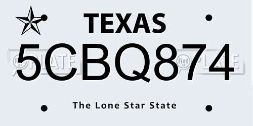 5CBQ874 Texas License Plate
