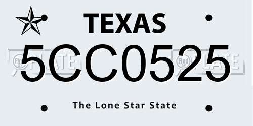 5CC0525 Texas License Plate
