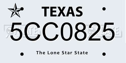5CC0825 Texas License Plate