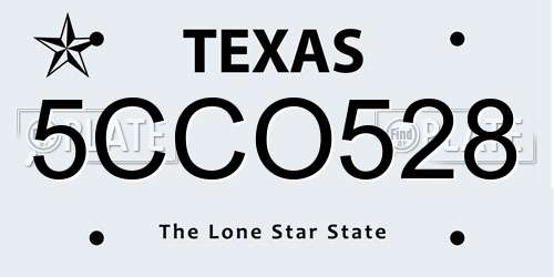 5CCO528 Texas License Plate