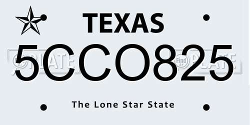 5CCO825 Texas License Plate