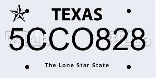 5CCO828 Texas License Plate