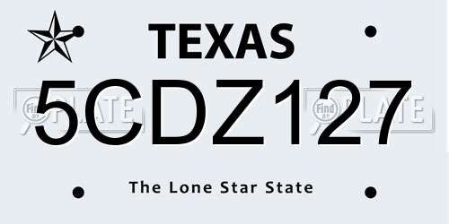 5CDZ127 Texas License Plate