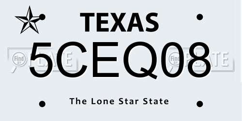 5CEQ08 Texas License Plate