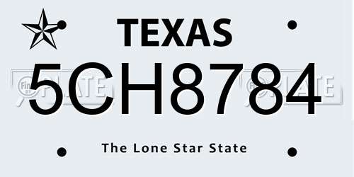 5CH8784 Texas License Plate