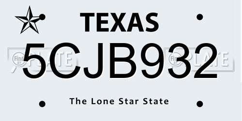 5CJB932 Texas License Plate