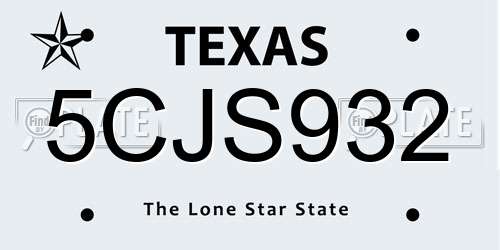 5CJS932 Texas License Plate
