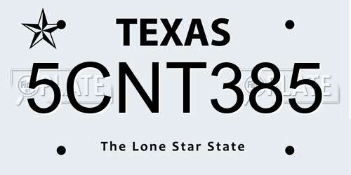 5CNT385 Texas License Plate