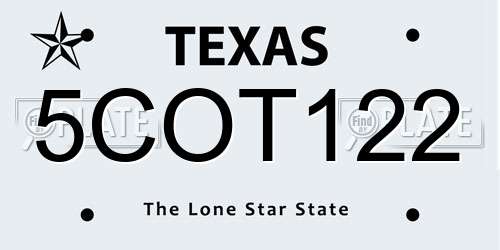 5COT122 Texas License Plate
