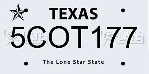 5COT177 Texas License Plate