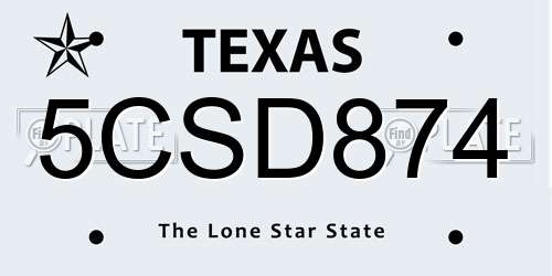 5CSD874 Texas License Plate