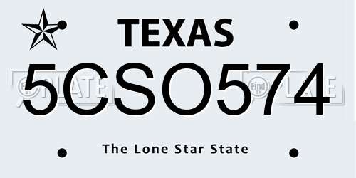 5CSO574 Texas License Plate