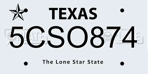 5CSO874 Texas License Plate