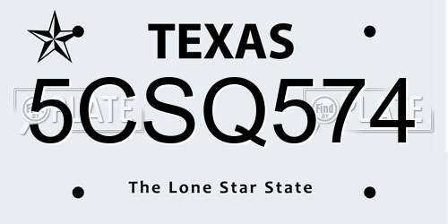 5CSQ574 Texas License Plate
