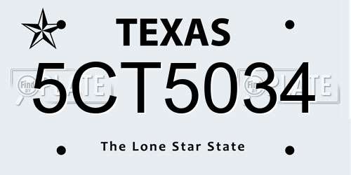 5CT5034 Texas License Plate