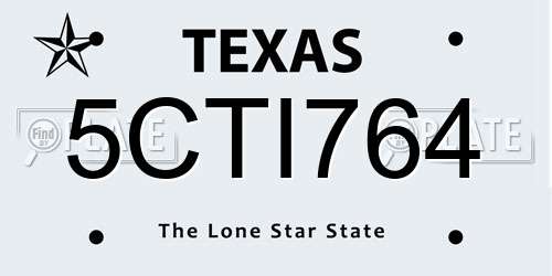 5CTI764 Texas License Plate