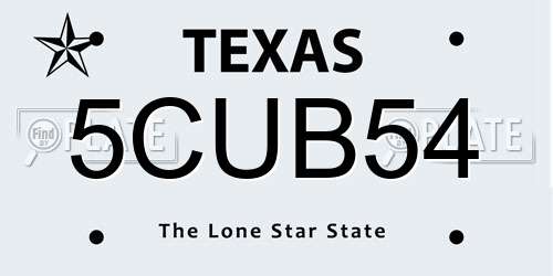 5CUB54 Texas License Plate