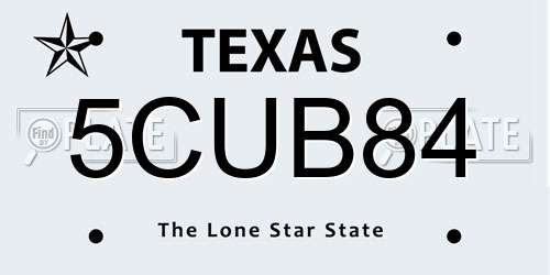 5CUB84 Texas License Plate