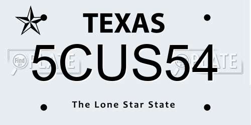 5CUS54 Texas License Plate