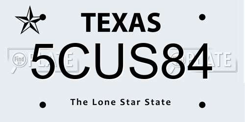 5CUS84 Texas License Plate