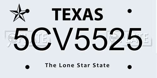 5CV5525 Texas License Plate