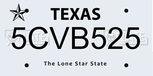 5CVB525 Texas License Plate