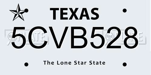 5CVB528 Texas License Plate