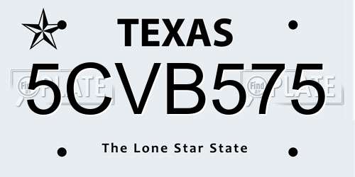 5CVB575 Texas License Plate
