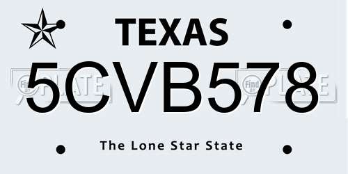5CVB578 Texas License Plate