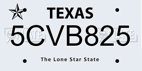 5CVB825 Texas License Plate