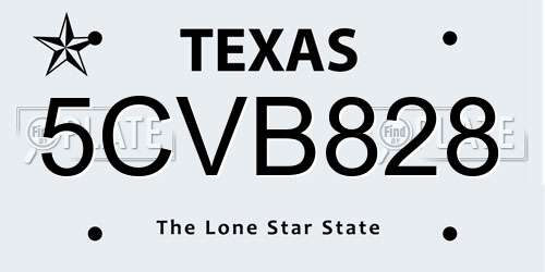 5CVB828 Texas License Plate