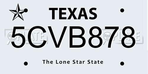 5CVB878 Texas License Plate