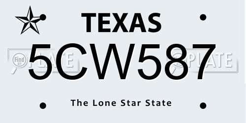 5CW587 Texas License Plate